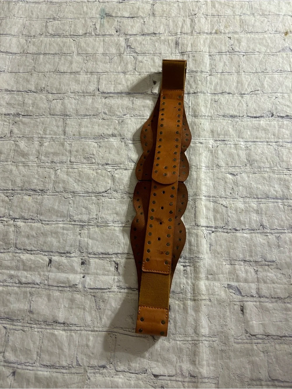BOHO WESTERN WIDE RUST DARK CARMEL LEATHER BRASS STUDS CORAL MEDALLION BELT
